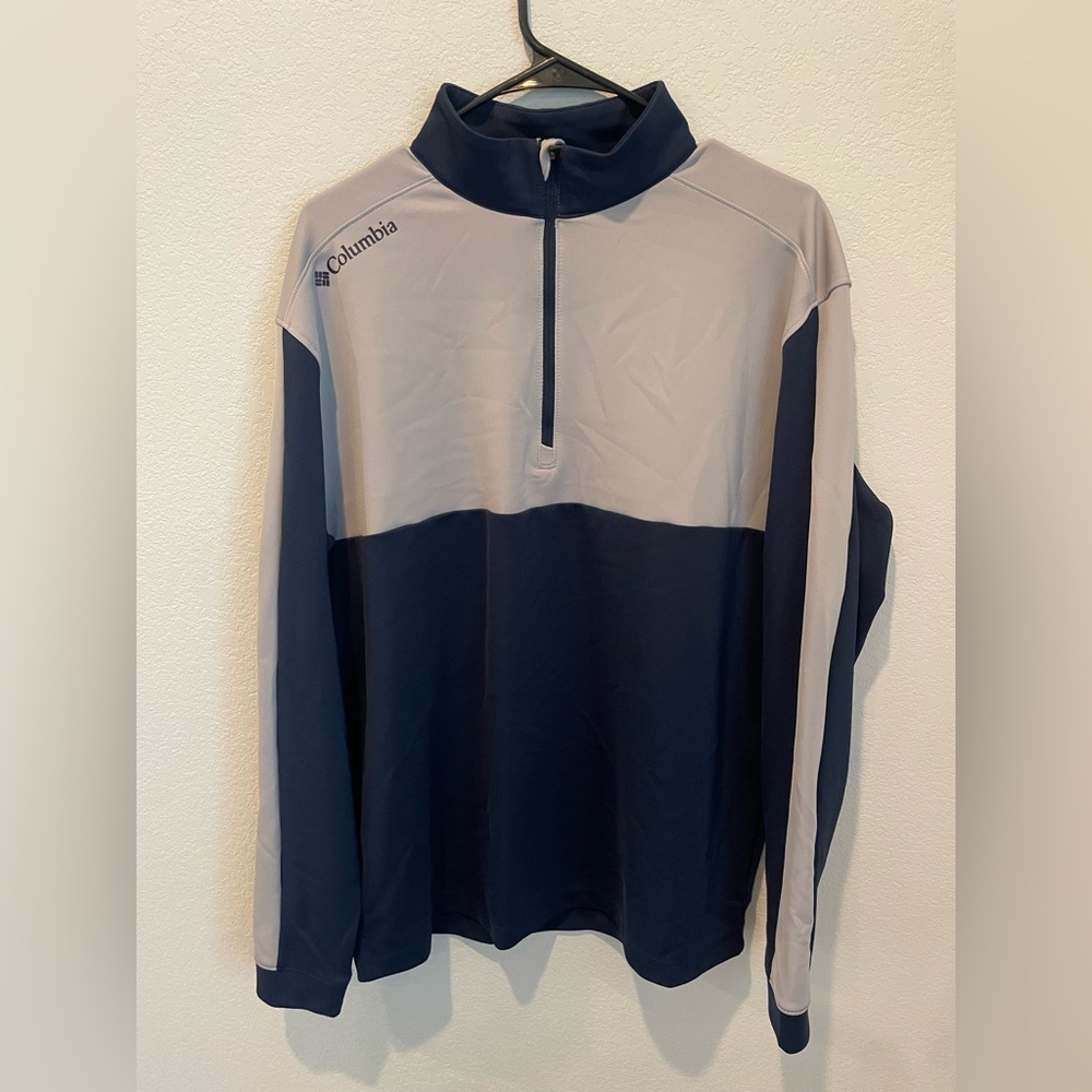 Columbia Men’s Quarter Zip Pullover Gray Blue Lightweight Jacket Large